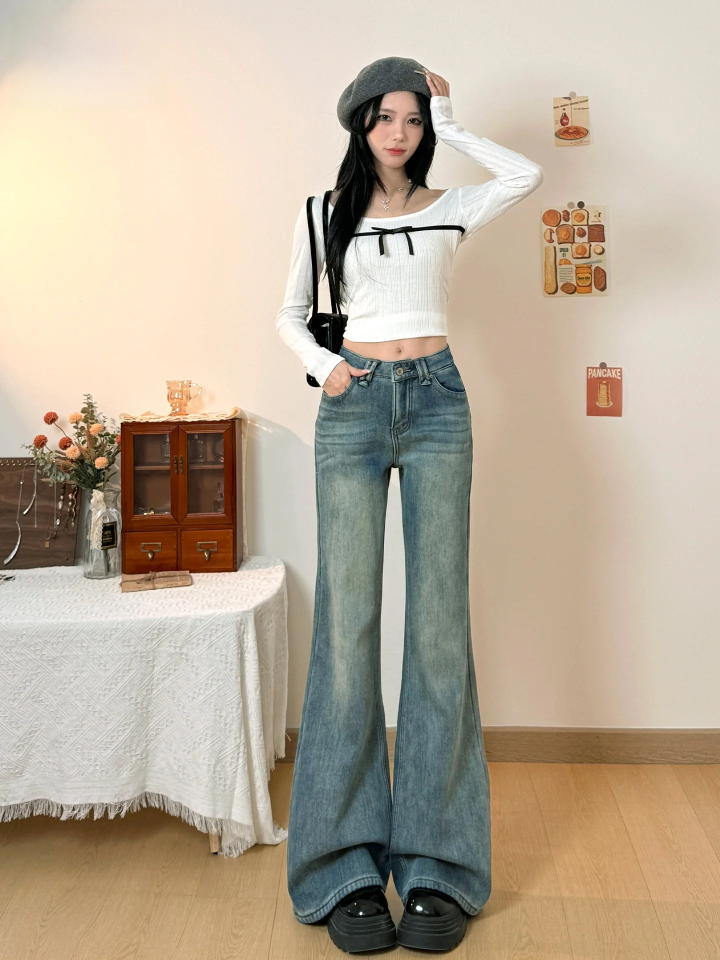 

Low Waist Slim Fit Bell Bottom Denim Jeans Women's Spring Summer Fashion Casual Cotton Stretchy Slimming Capri Pants