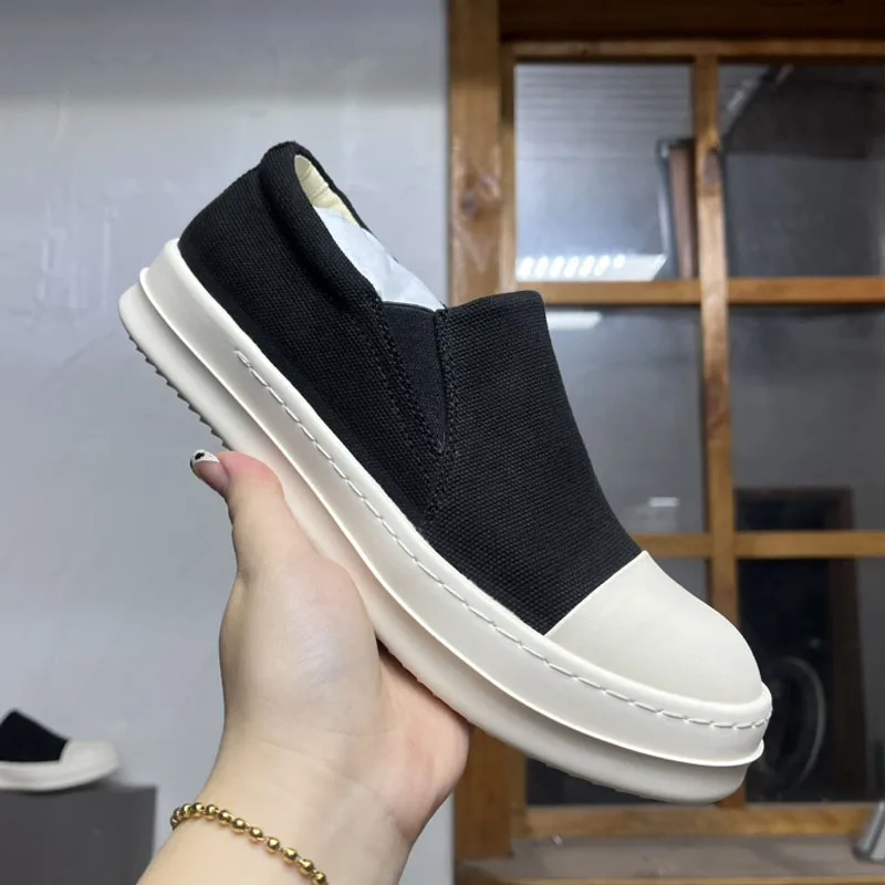 

Fashion Men's Casual Shoes Black Solid Canvas Shoes for Man Slip-on Men's Sneakers Flat Shoes Rubber Male Sneakers