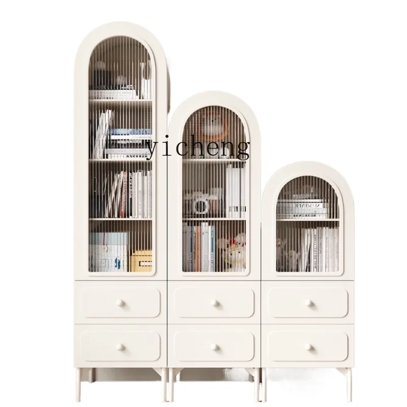 

ZK living room bookcase with glass door combination cabinet arched storage household cream wind display cabinet home decor