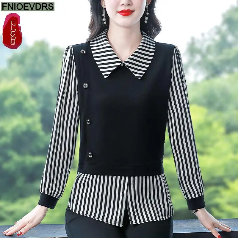 M-4XL New Year Shirt 2023 Women Autumn Elegant Office Lady Casual Button Shirts Retro Vintage Black Ruffles Peplum Tops Blouses