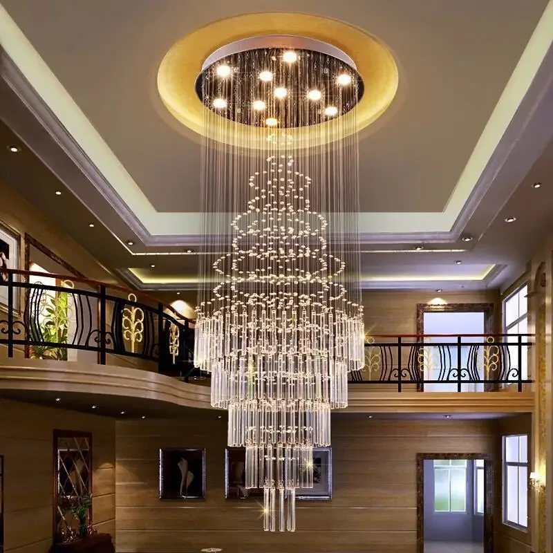 

Round Crystal Chandelier Large Lobby Lamp Led Indoor Lighting Fixture For Living Room Staircase Cristal Lustre Luxury Home Decor