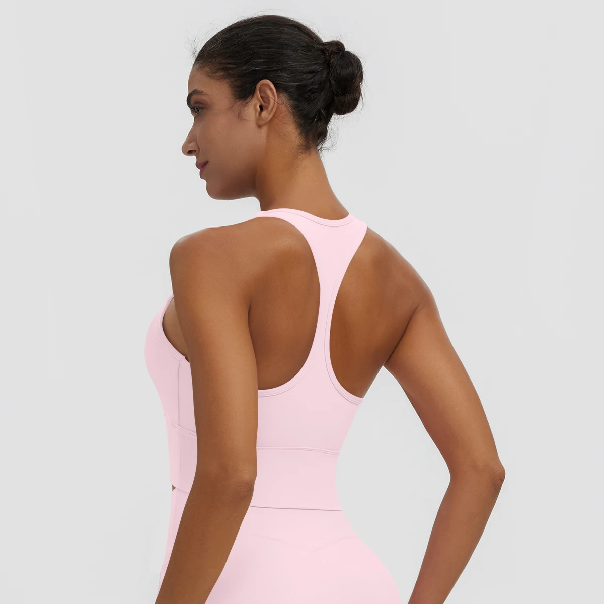 Rooftrellen Damen Einfarbige Yoga-Weste mit Raffung, schönem Rücken, I-förmigem Design, Yoga-Top mit Brustpolster, stoßfestes Workout-Top – Detail 23