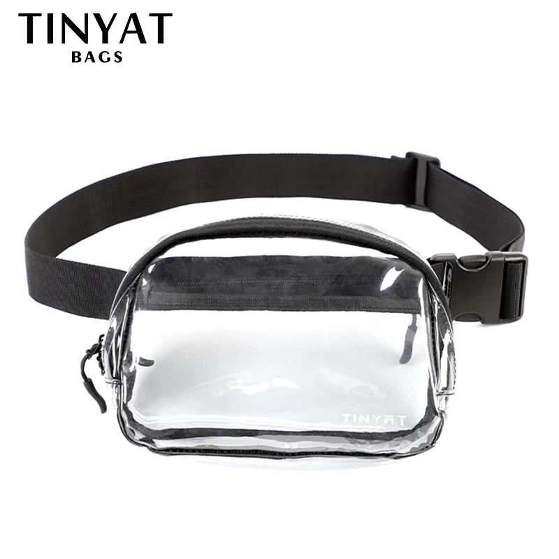 TINYAT Clear Waist Bag Women Purse Large Phone Fanny Pack Sports Travel Ladies Belt Bag Pouch Transparent PVC Banana Bum Bag