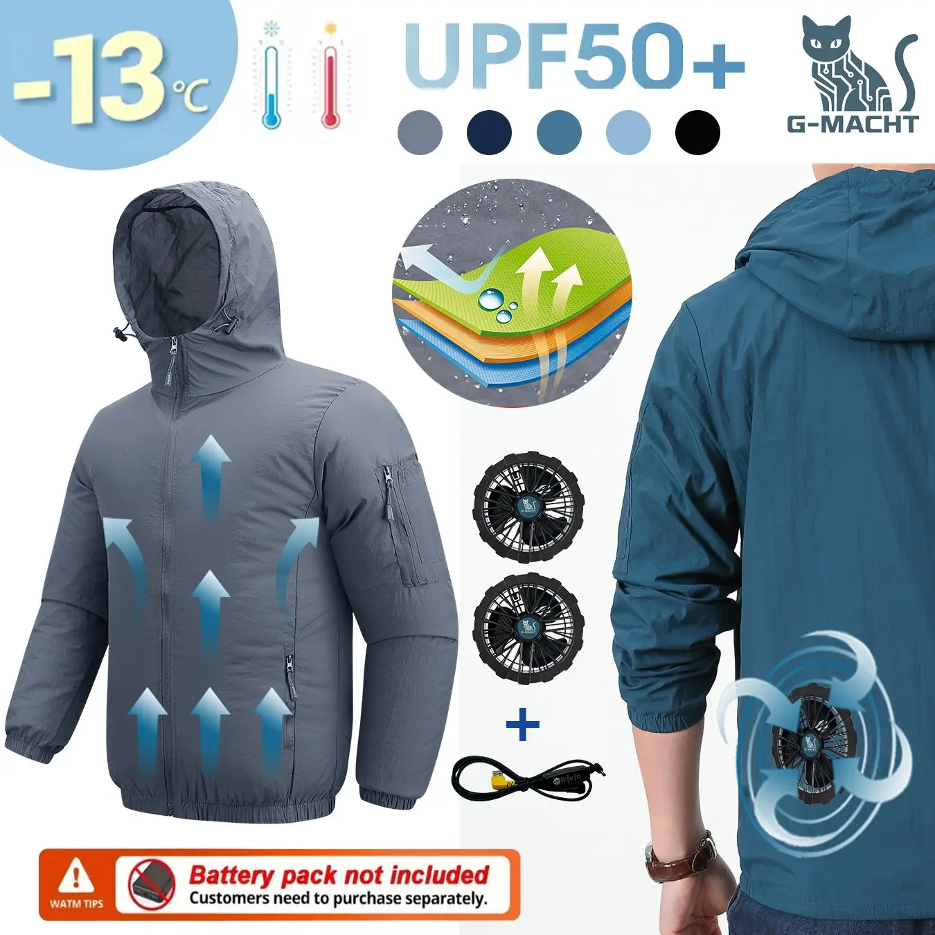 Chaleco Refrigerante de Verano para Parejas, Chaqueta con Ventilador Resistente al Calor, Ropa con Aire Acondicionado, Camisa Transpirable de Manga Larga con Protección UV