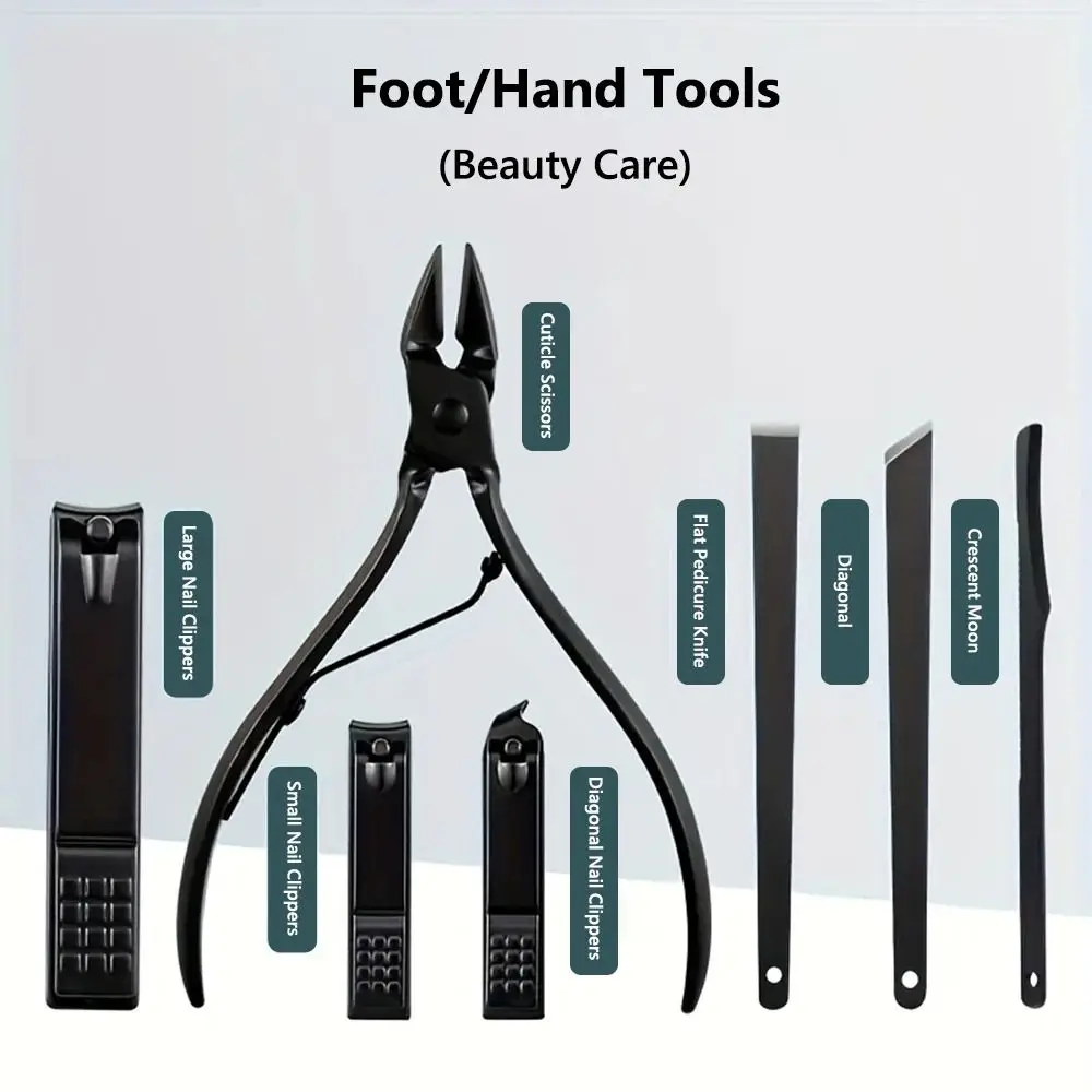 

Black Nail Clipper Set Stainless Steel With Travel Box Nail Beauty Tools Portable Nail Care Grooming Trimmer Set For Nail Care