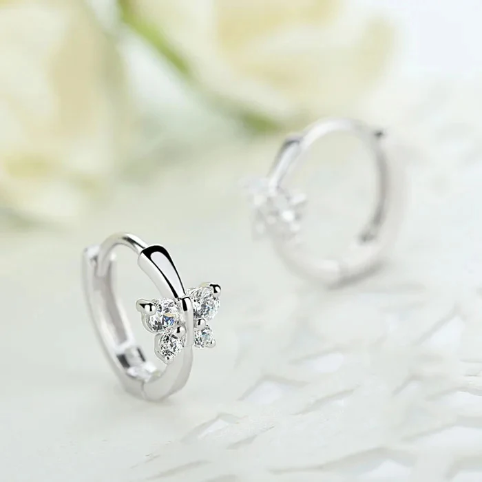 Luxury SIlver Color Classic Butterfly Austrian Crystal Stone Earrings Bridal Wedding Ceremony Propose Jewellery
