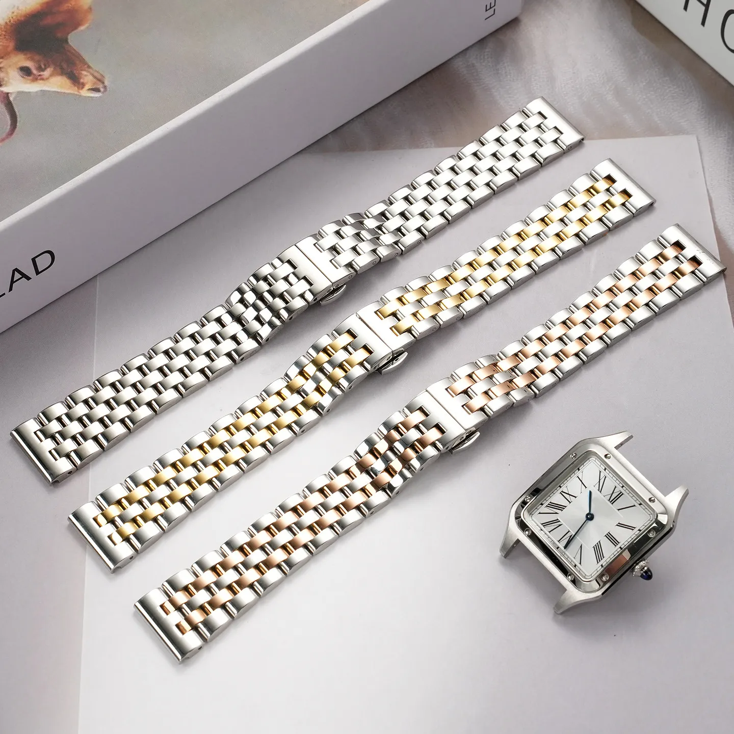 For Cartier Santos Dumont Tank 0023 0022 Stainless Steel Bracelet 15mm 17mm 19mm 21mm