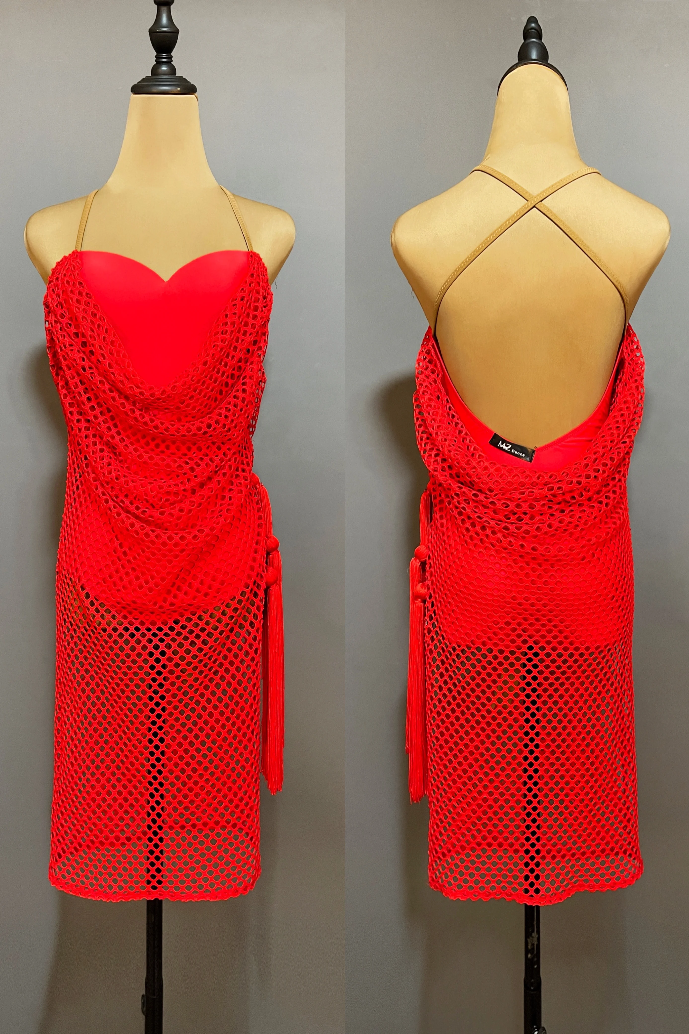 Vestido de competición de baile latino rojo para mujer, traje de actuación de Rumba, Tango, vestido de baile latino para adultos, vestido de flecos de Red Sexy, JL5609