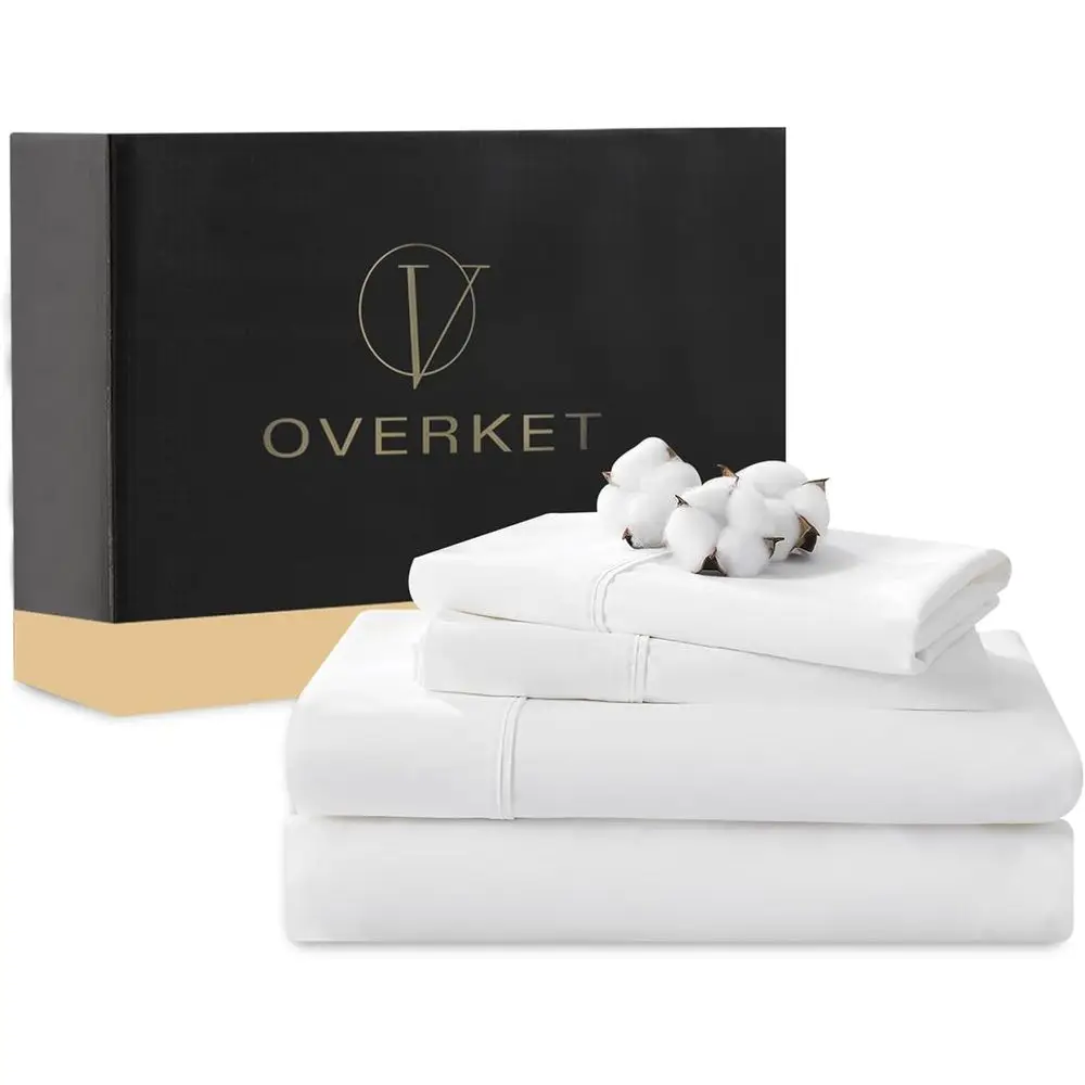 

Queen Size 1000-Thread Egyptian Cotton Sheet Set, 4-Piece, Sateen Weave, Breathable, 16-Inch Deep Pocket, White