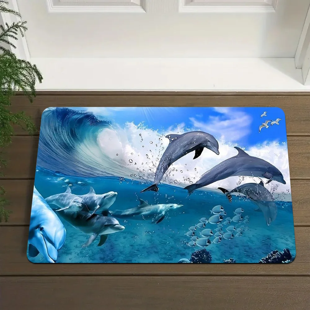 1pc Cute Dolphin Bath Mat- Non-Slip Quick-Dry Bathroom Mat with Ocean Theme, Machine Washable Lightweight Floor Mat for Shower