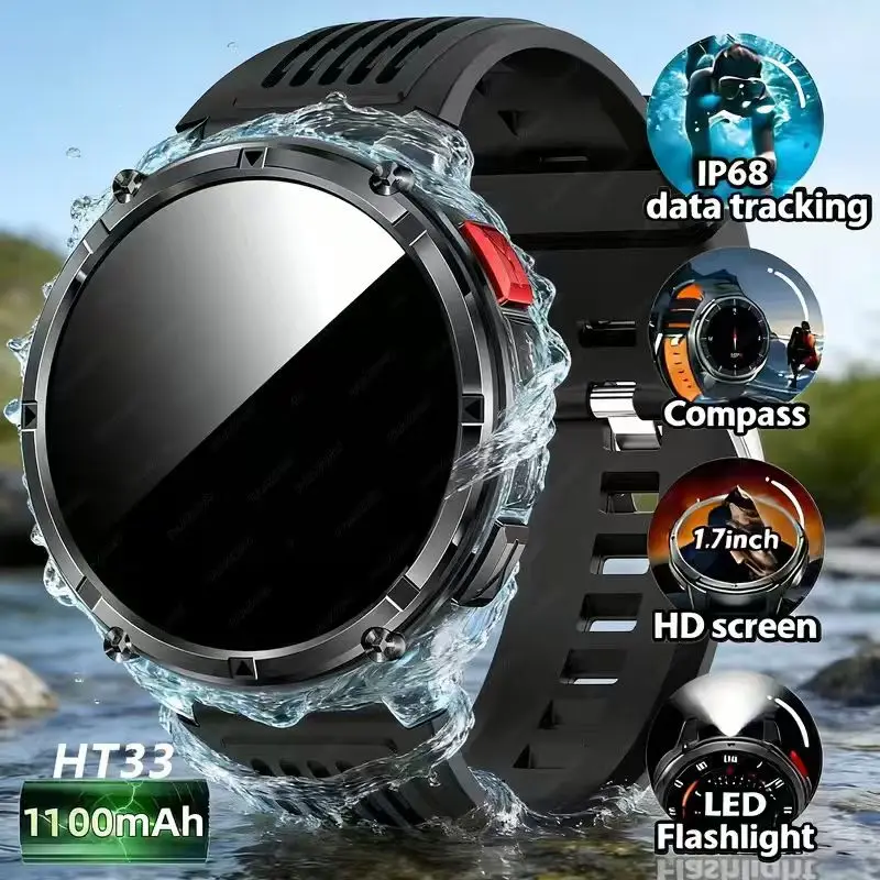 2026 Smartwatch Health Monitoring, 1100mAh Large Capacity Battery Waterproof Sports Running Tracker Outdoor GPS Compass Military