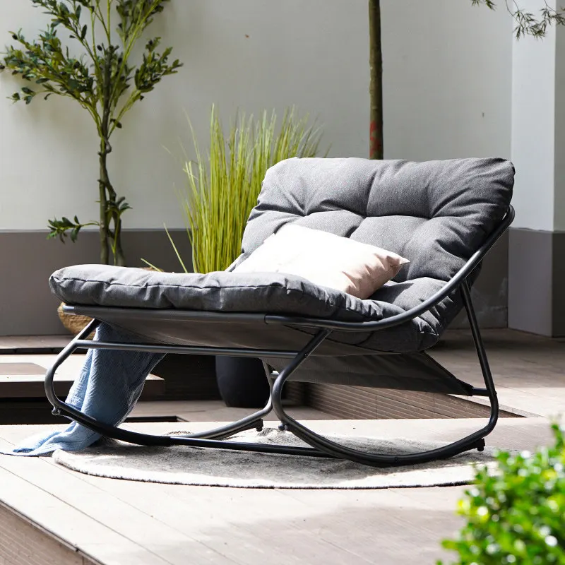 #Adjustable Sun Lounger, Outdoor Chaise Lounge with Padded Tufted Cushion, Dark Gray for Pool, Garden