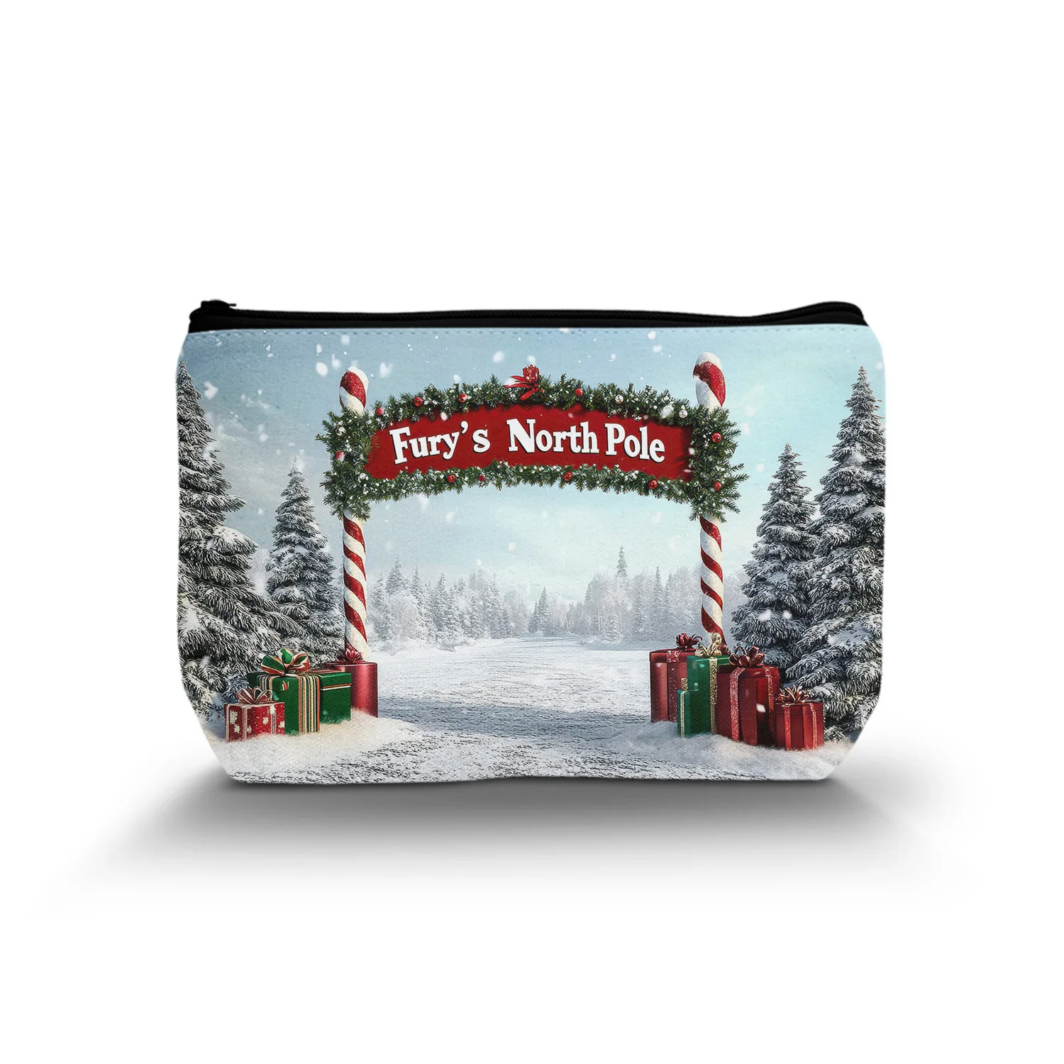 1Pc Fury'S North Pole Merry Christmas Winter Forest Wonderland Cosmetic Bag Snow White Christmas Pine Tree Cosmetic Bag