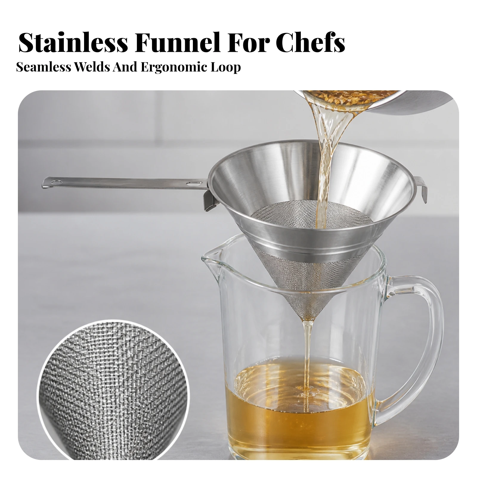 Conical Mesh Funnel Robust Mesh Funnel with Hook Conical Strainer with Handle Easy to Clean Filter Heat-Resistant
