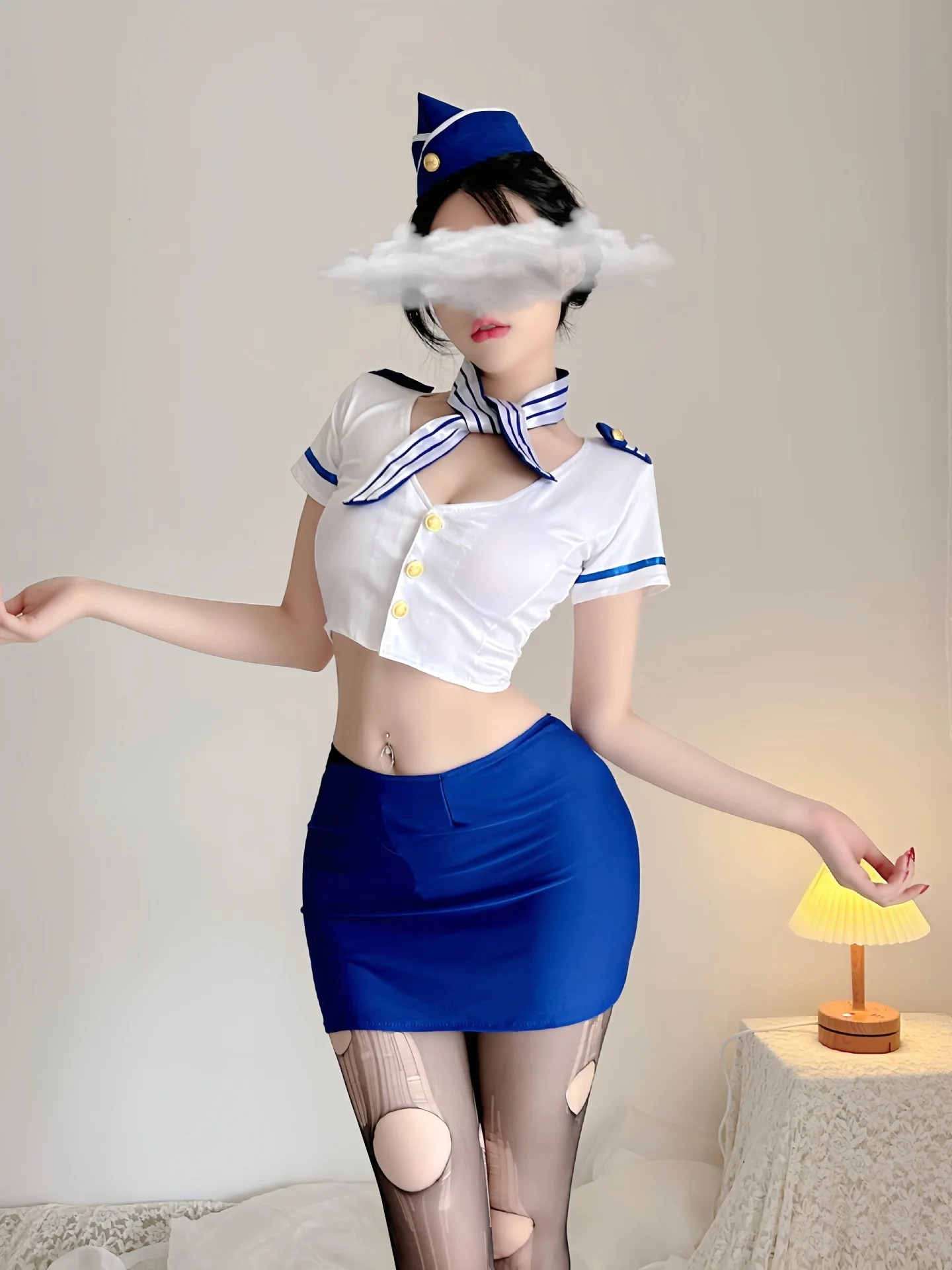 Blue Skirts Set Sexy Uniform Set Cosplay Attendant Secretary Female Jk Uniform Off Shoulder Top Cardigan Two Piece Skirt Set 9A7