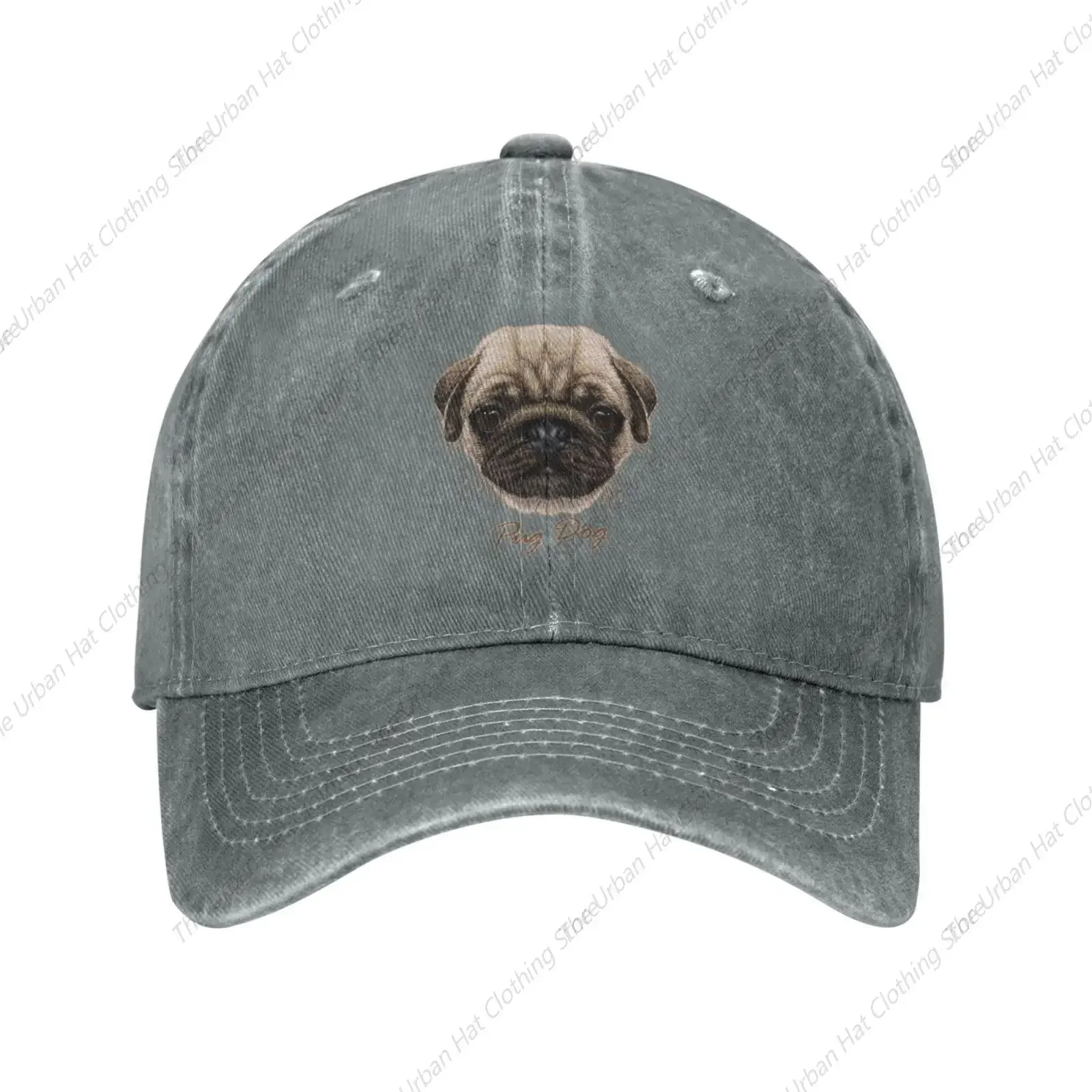 Cute Pug Dog Vintage Distressed Adjustable Washed Cotton Low Profile Trucker Hat Baseball Ball Cap for Men Unisex Headwear