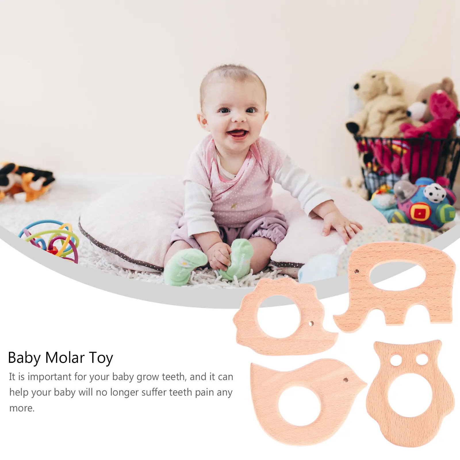 Lot de 4 jouets de dentition en bois pour bébés, adaptés au réfrigérateur, pour la santé des gencives et l'amélioration de la dentition