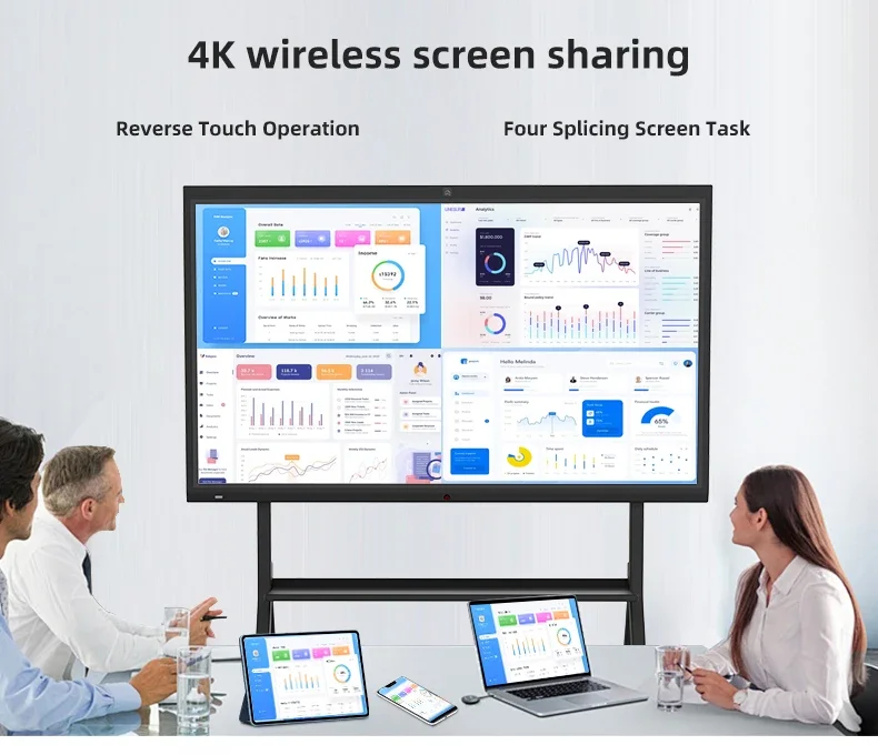 4k monitor pintar papan Lcd Wifi, layar sentuh Panel datar interkom untuk mengajar dan konferensi Panel datar