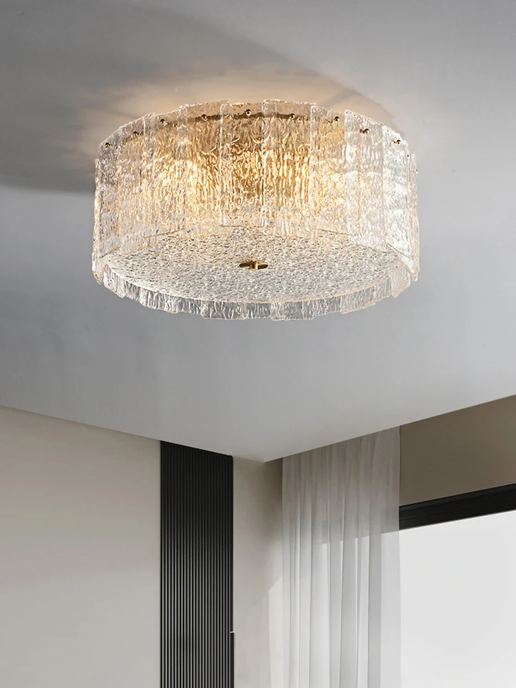 Modern and Simple Ceiling Light with Round Glass Design in All-Copper Construction for Bedroom