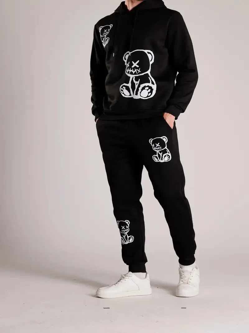 

The new men's set for Spring and Autumn 2025 features a casual fashionable and comfortable 3D bear pattern print