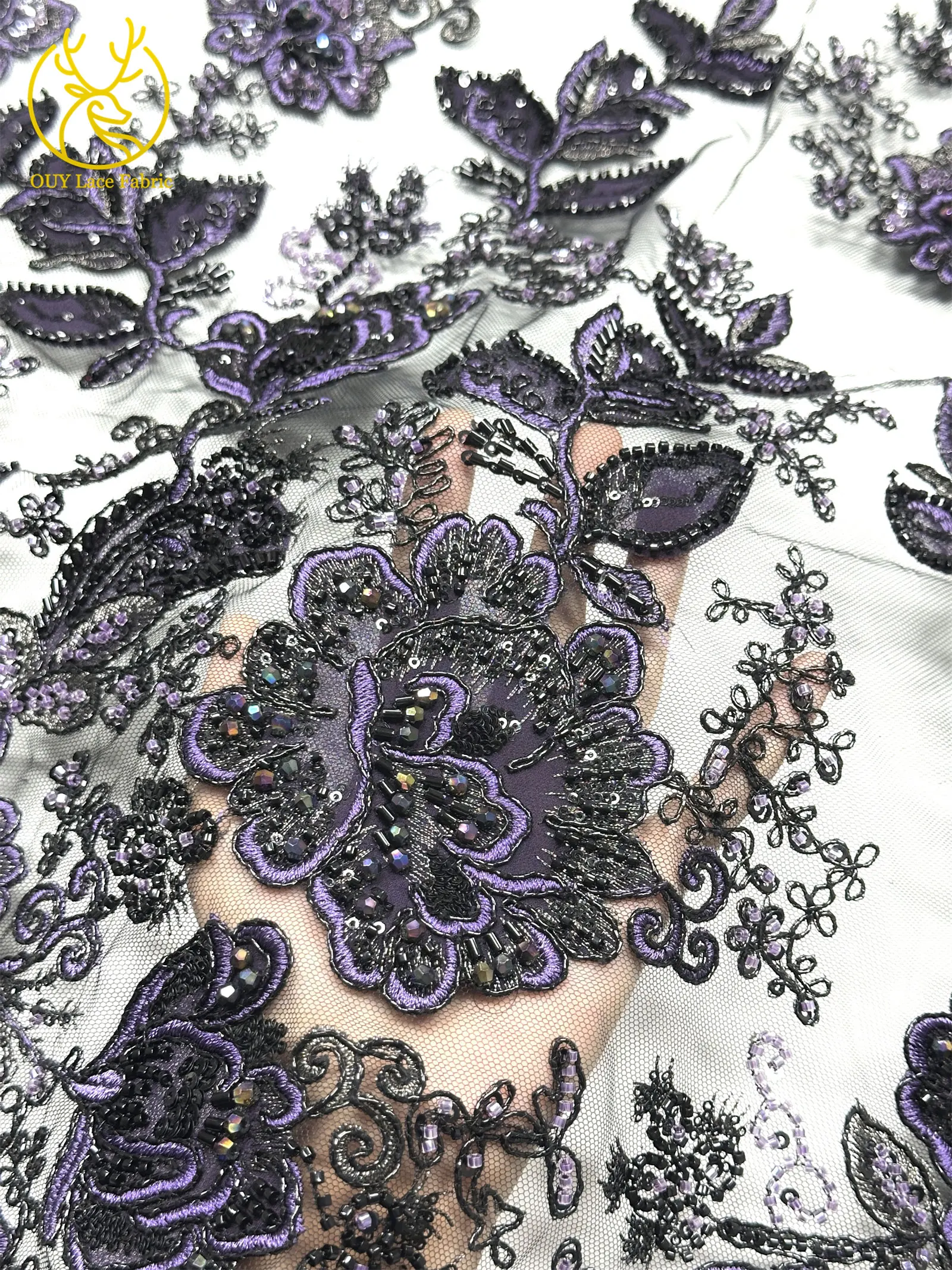 Luxuriöser nigerianischer handgefertigter bestickter Perlen-Spitzenstoff, 5 Yards, französischer Pailletten-Tüll-Spitzenstoff für Partykleider, DIY-Nähen – Detail 10