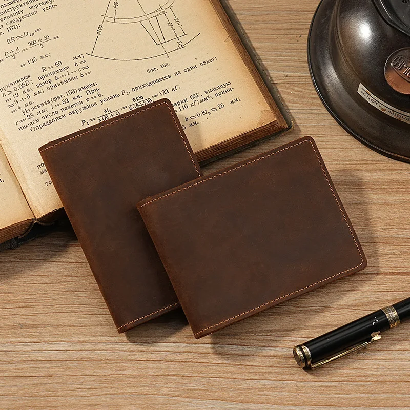 Retro Crazy Horse Leather Credit Card Covers Men's Driving Document Clip ID Bank Cards Wallet Cowhide Slim Bifold Card Holders