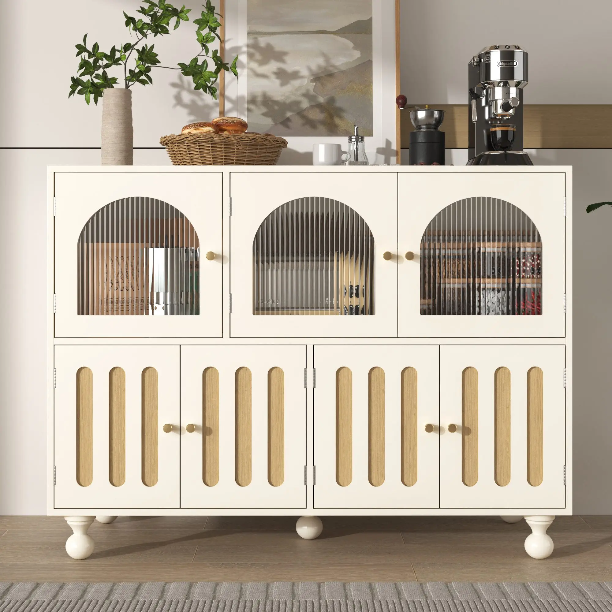 

Kunstvolles Design Küchen Side Board Mit Seinem Einzigartigen Piano Key Style Und Glastür White Buffet Cabinet