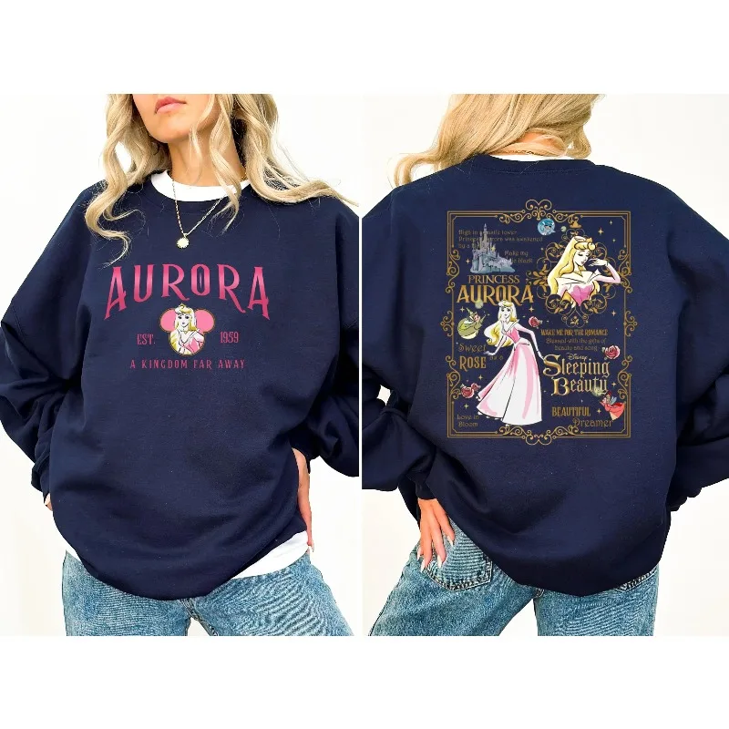 2025 秋冬新作ディズニーレトロオーロラプリンセスパーカー男性と女性向けカジュアルでファッショナブルなストリートウェア
