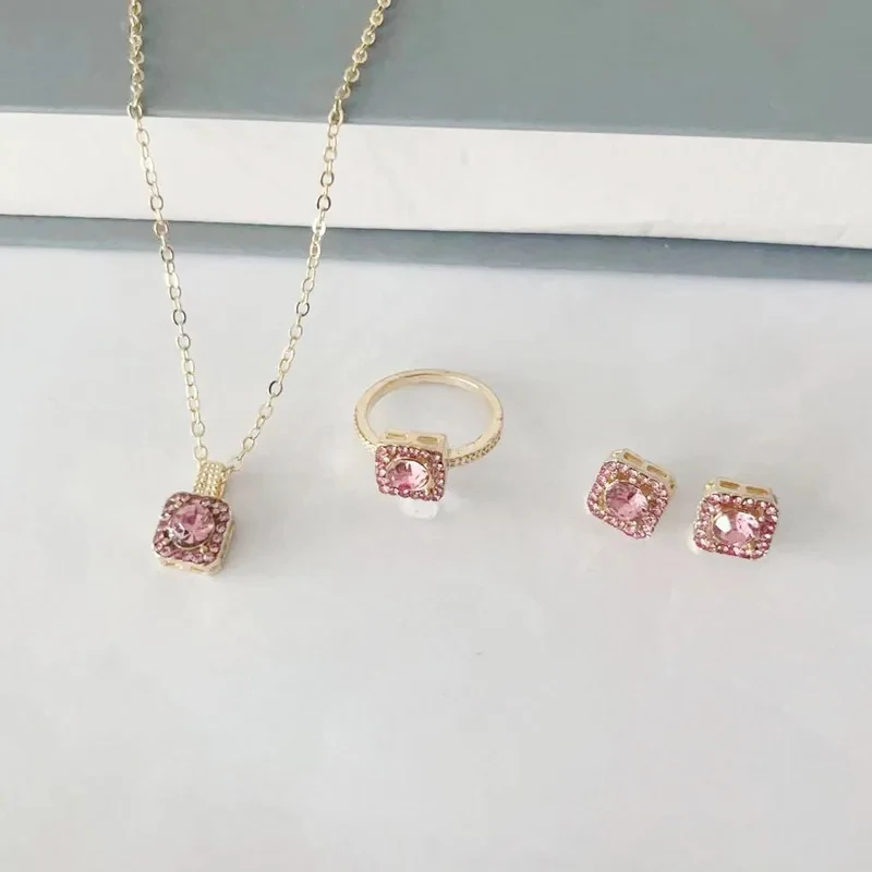 1 Set Premium Cube Jewelry Ensemble, Elegant Necklace, Earrings & Ring Set for Women, Ideal Valentine\'s Day and Christmas Presen