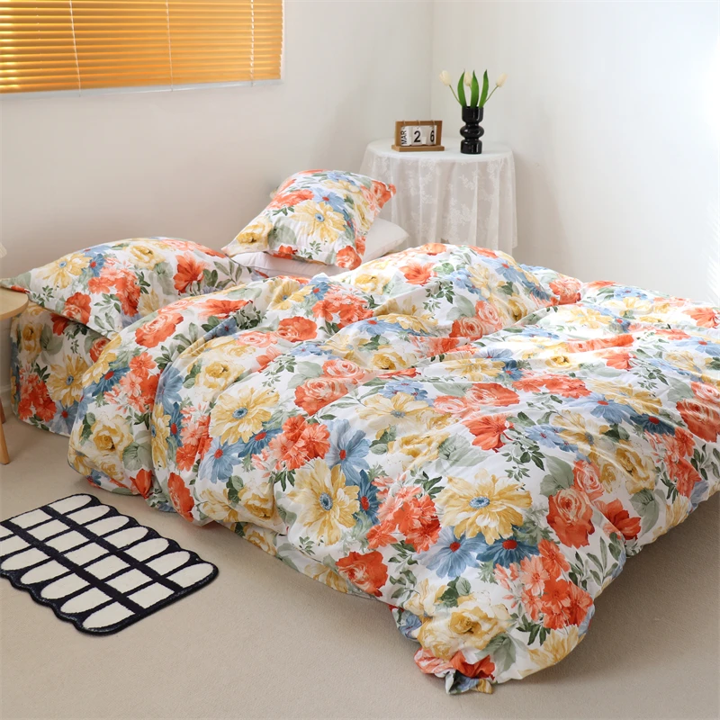 

4-Piece Sheet Comfortable Bed Bedding Hotel 3-Piece Flat Nordic Fitted Duvet Soft Breathable Pillowcase Modern Cover Set Cotton