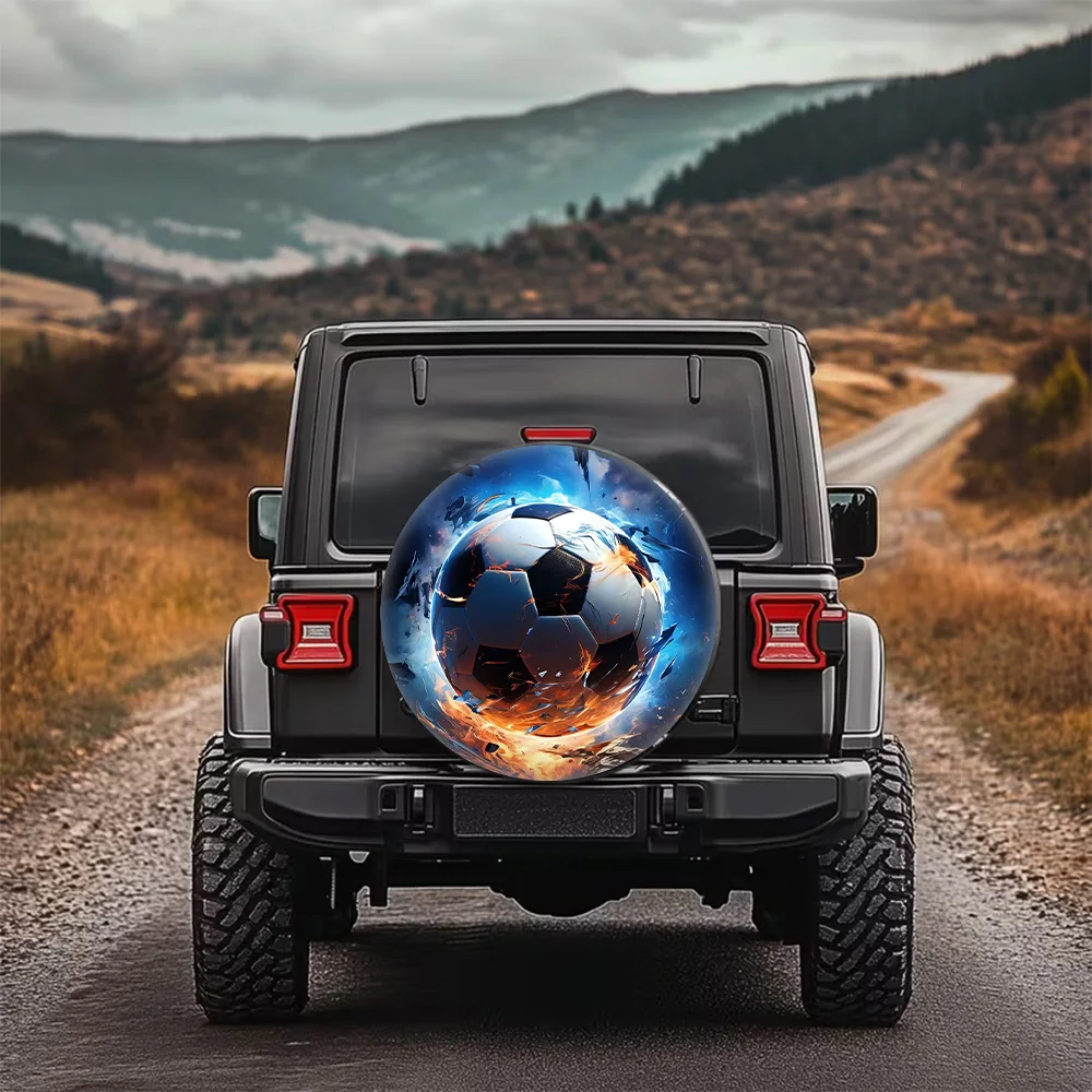 1pc 1pcs Flame Football Dynamic Print Car Tire Cover & Wheel Protector - Spare Tire Protector Suitable For Urban Commutes, Road