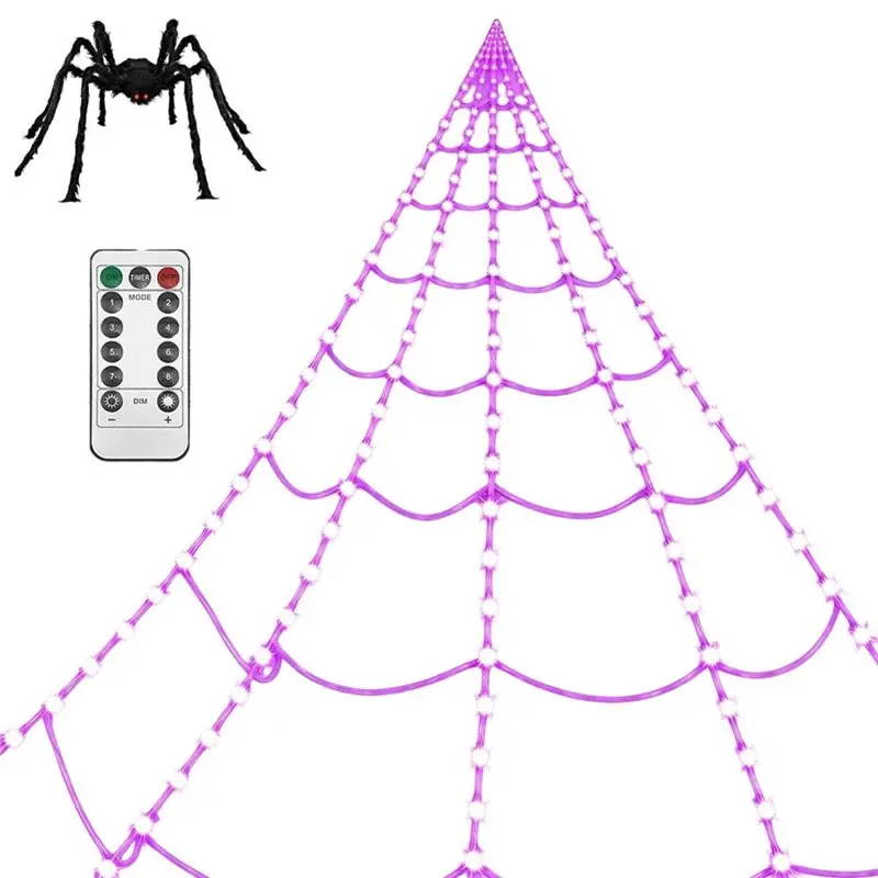 2026 Hot Style Halloween Outdoor LED For Giant Spider Web Lights With 8 Modes & Remote, Lighted Spiderweb For Yard Haunted House