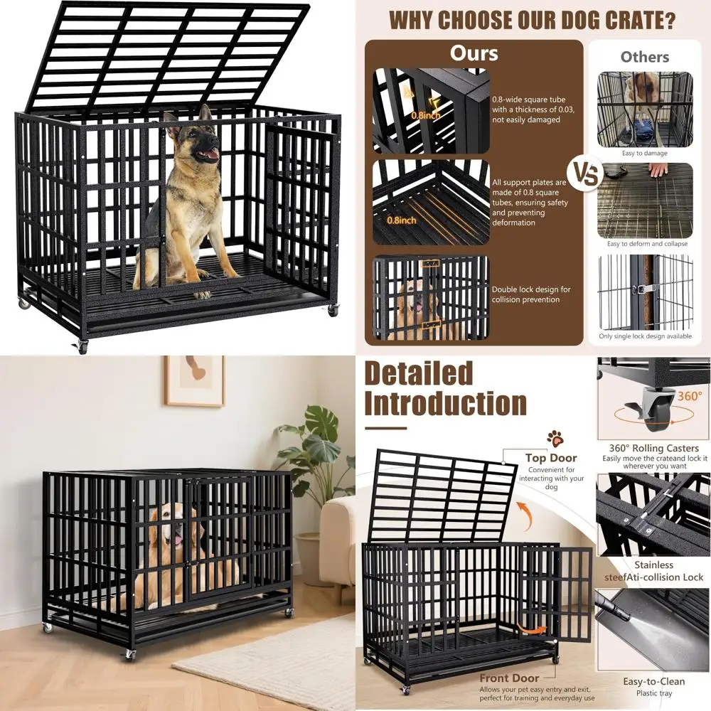 

Sturdy 38 Inch Dog Crate for Large Breeds, Enhanced Security Kennel with Durable Metal and Reinforced Floor, Double Door Access