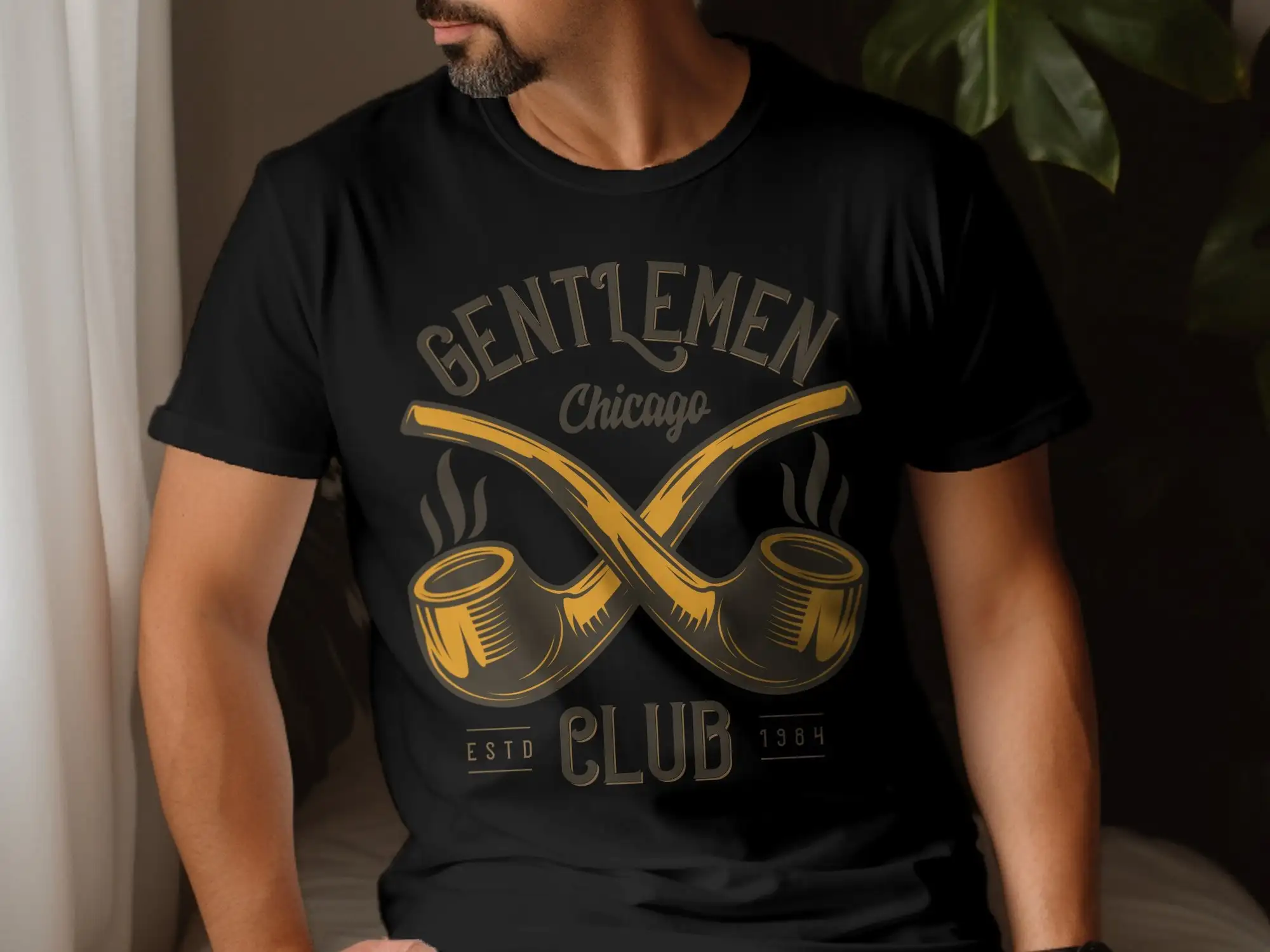 Vintage Gentlemen Club Chicago T Shirt Classic 1984 Pipes Retro Men's Fashion Top