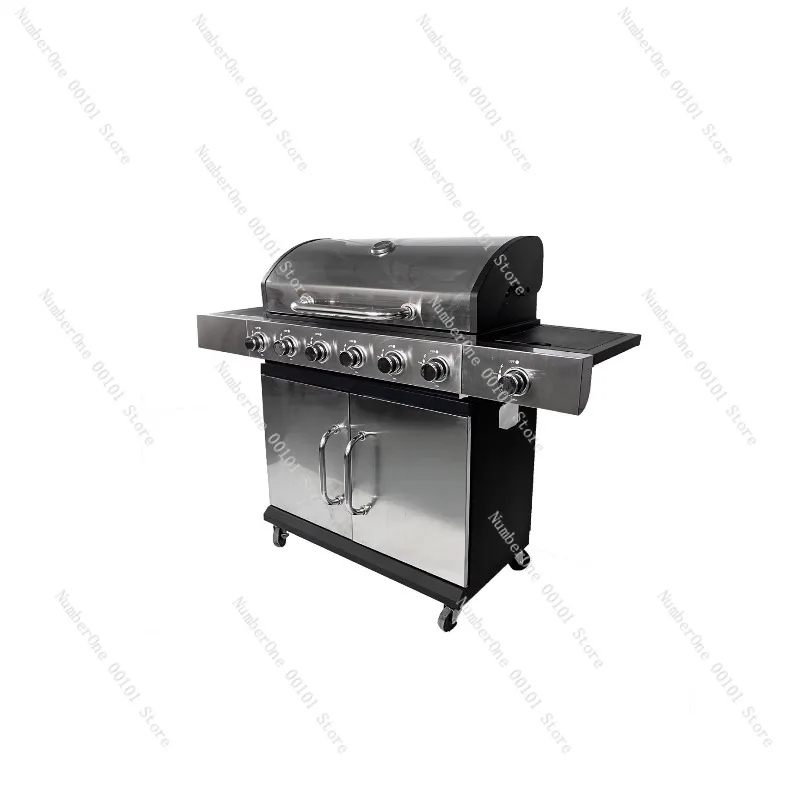 Outdoor BBQ Grill Stainless Steel Gas Barbecue Grill with Wheels Multifunctional Patio Garden BBQ Stove Cooking Equipment