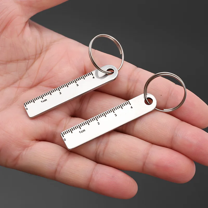 Portable Mini Ruler Key Ring 4cm Stainless Steel Pocket Measuring Ruler Gadget Pendant Keychain Decoration