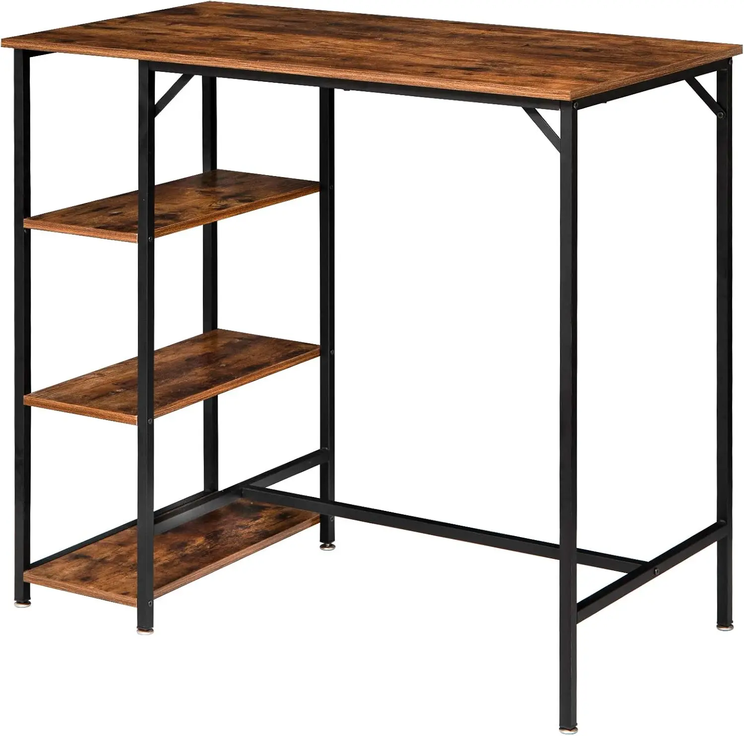 40”H Bar Table with 3 Storage Shelves, High Dining Table for Kitchen, Rustic Brown Counter Table, Industrial Standing Computer D