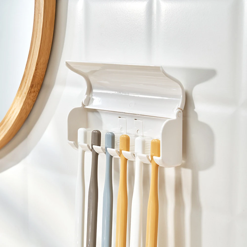 1 For Household 6-Tooth Brush Hook, Wall-Mounted Plastic Toothbrush Holder, Suitable For Bathroom, Rv, Cabinet Storage, White image 2