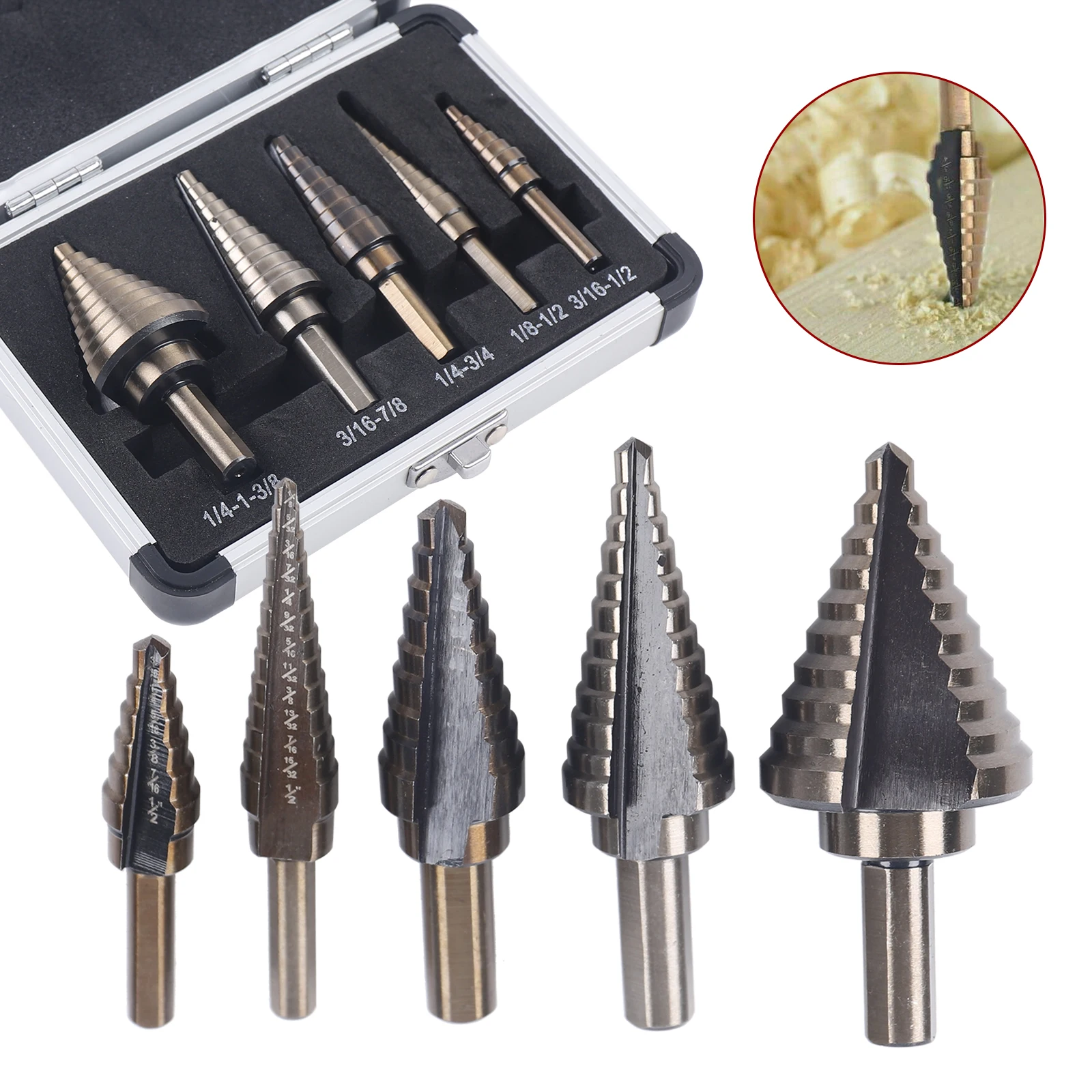 5PC Step Drill Set Peel Drill Milling Drill Taper Metal Wood Sinker