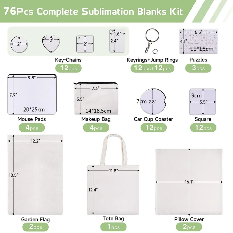 Sublimation Printing Blanks: 76-Piece Keychain and Cosmetic Bag Mouse Pad Set