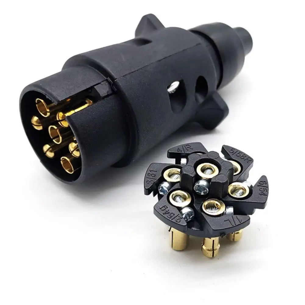 12V 7 Pin Round RV Plug Adapter Trailer RV Truck Towbar Socket Connector Waterproof Plugs Protect Towing Q2J1