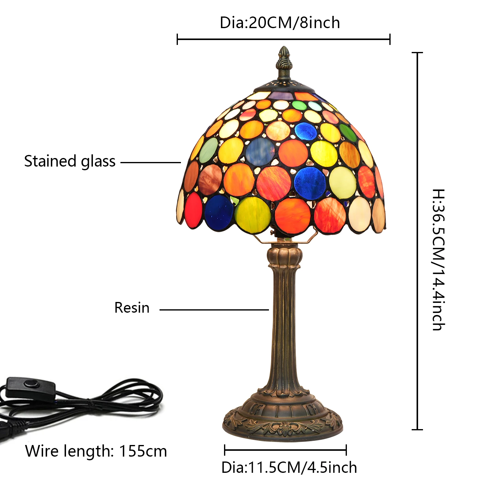 8 Inch Table Lamp Baroque Style Stained Glass Lampshades Vintage Desk Lamp Small Bedside Lamp Bedroom Living Room Office Reading