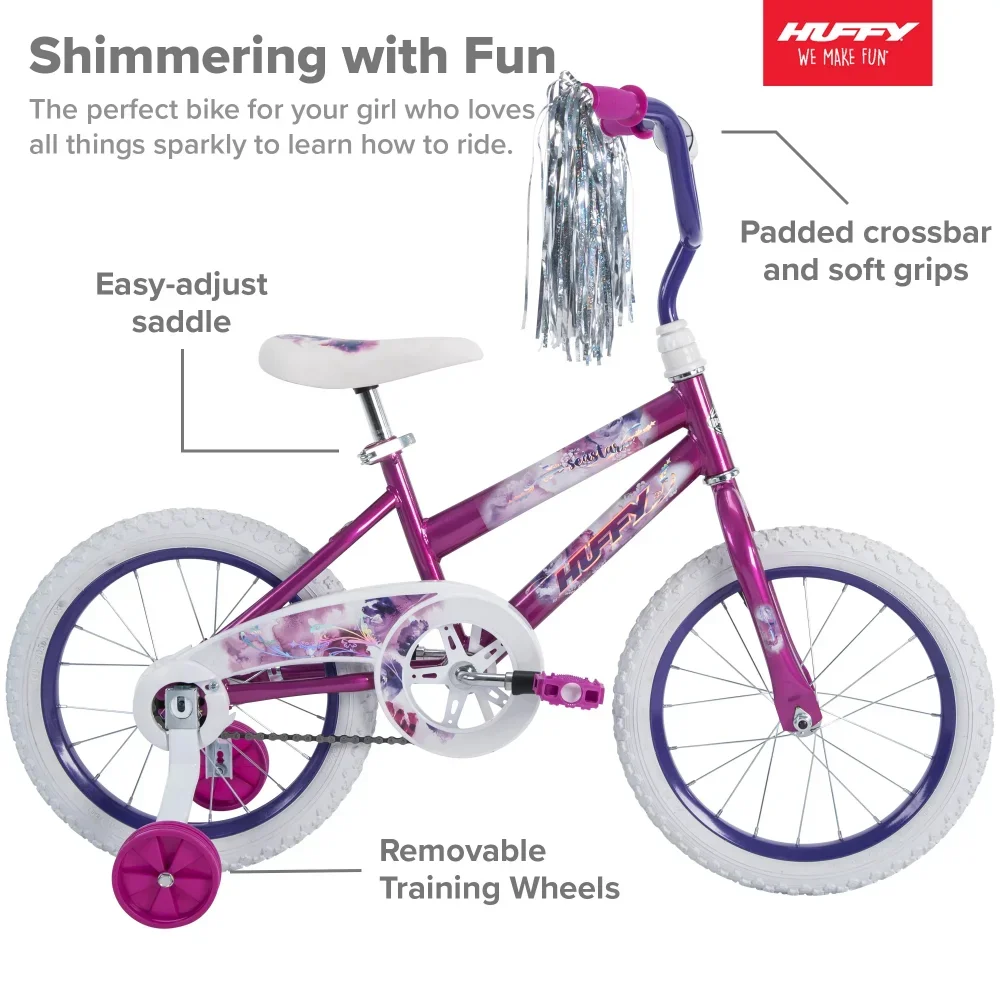 

New Huffy 16 дюймов. Детский велосипед Sea Star Girl, Металлический Фиолетовый велосипед 2023