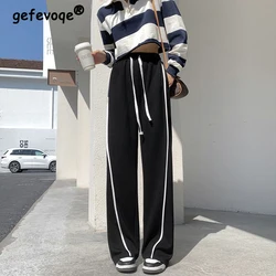 Autumn Winter Fashion Streetwear Sweatpants Women Casual Fleece High Waist Straight Wide Leg Trousers Loose Sports Joggers Pants