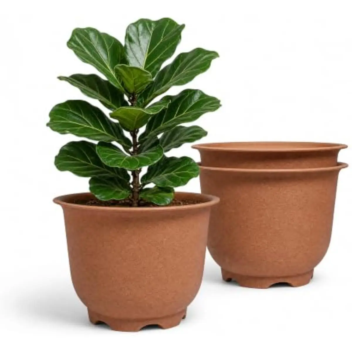 17-inch wide-mouth rustic planters set of 3 in fade-resistant terracotta PP with drainage holes, lightweight weatherproof constr