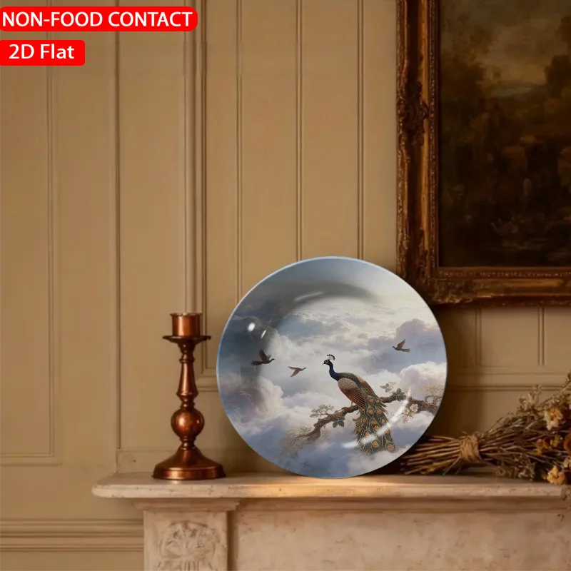 1pc Retro Peacock & Clouds Ceramic Plate - Elegant Blue Peacock Wall/Table Decor, Non-Food Contact Suitable for Home Desk,