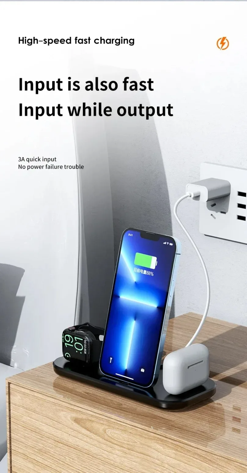 3-in-1 Schnell-Ladestation Faltbares Kabelloses Ladegerät Ständer Dock Handyhalter für iPhone 17-12 Apple Watch AirPods – Detail 10