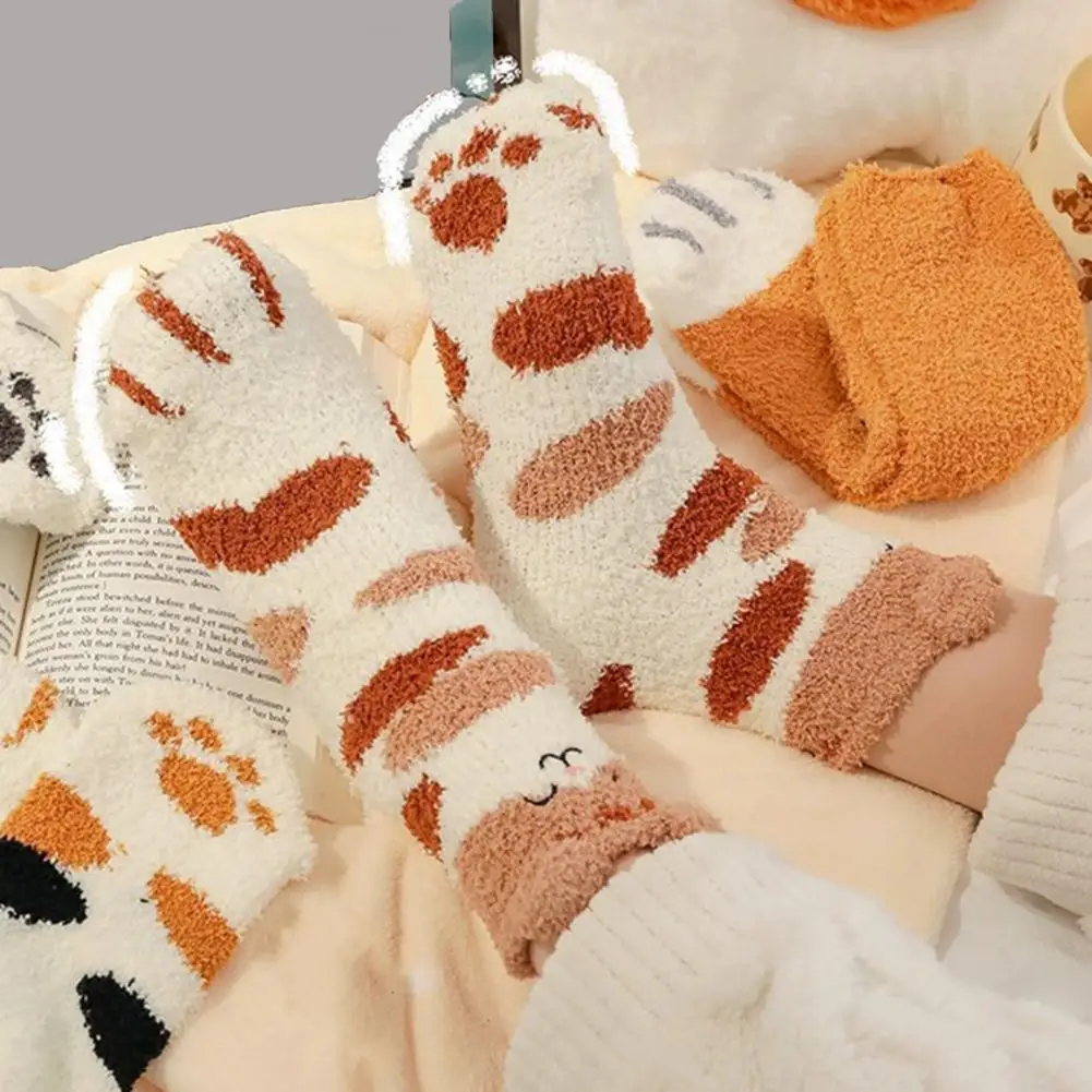 

Fuzzy Sleep Socks Warm Cute Cat Plush Socks Stretchy Breathable Winter Indoor Socks for Home Lounge Sleep Christmas Gift