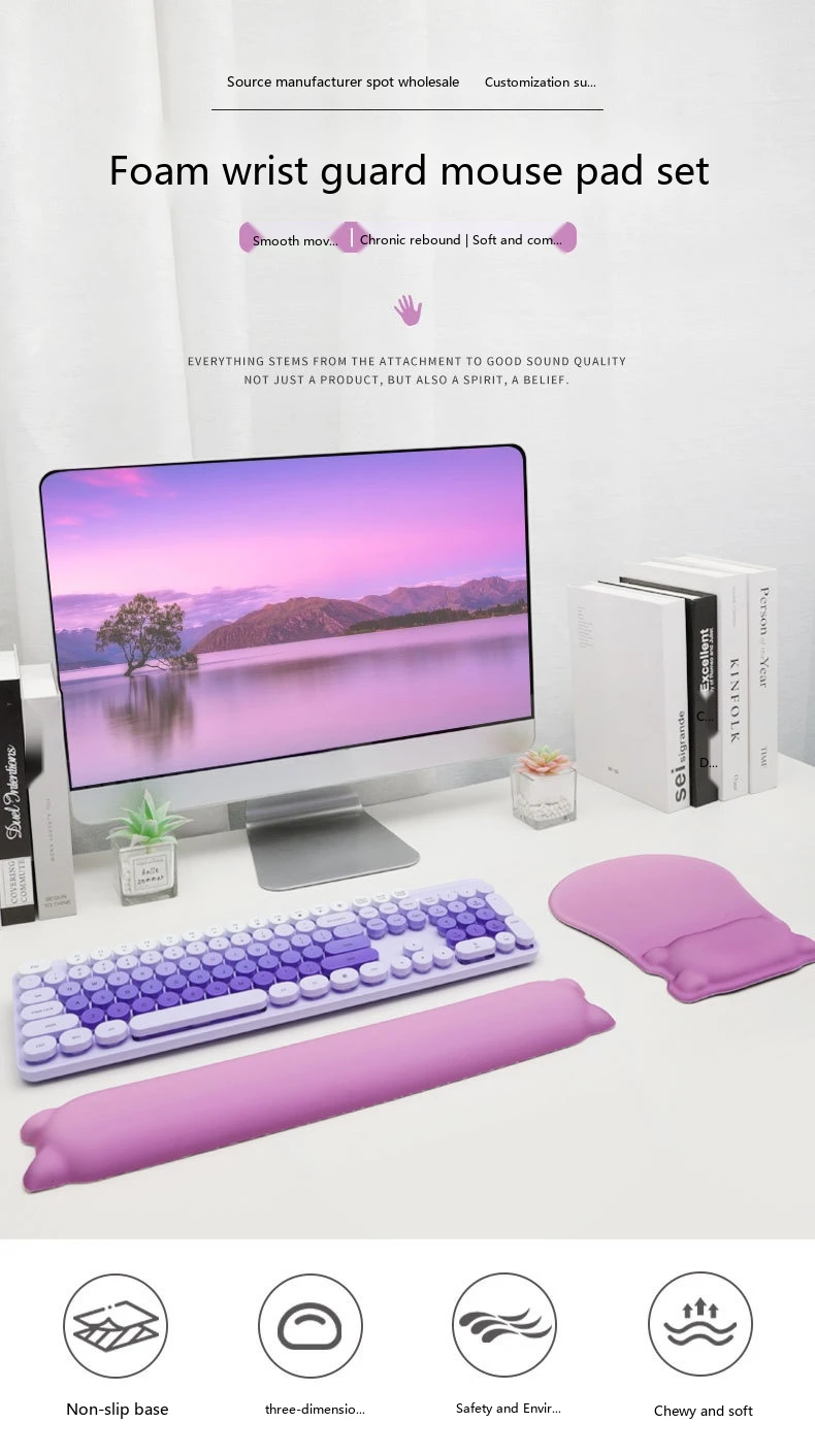 Schaumstoff-Handgelenkauflage-Set 3 Größen 5 Farben Büro-Gaming-Mauspad Tastaturauflage Rutschfeste Unterstützung – Detail 1