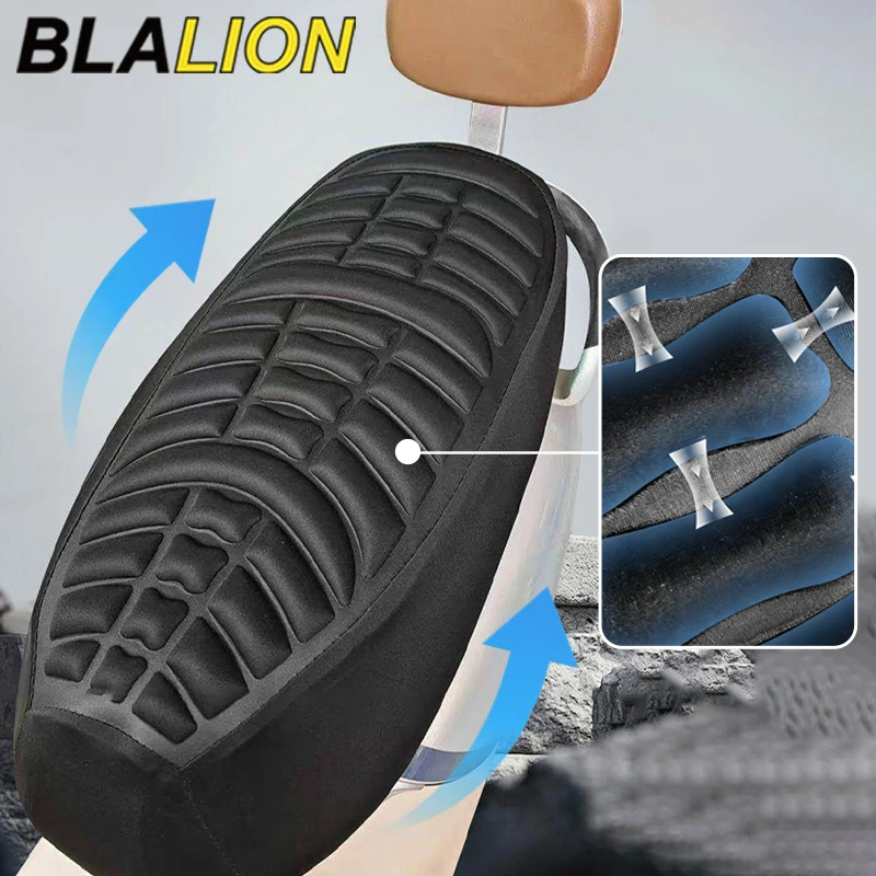Image of BLALION Hochelastischer 3D-Motorradsitzbezug Atmungsaktiv Stoßdämpfend Dicker Elektromotorrad-Sitzbezug Sonnenschutz